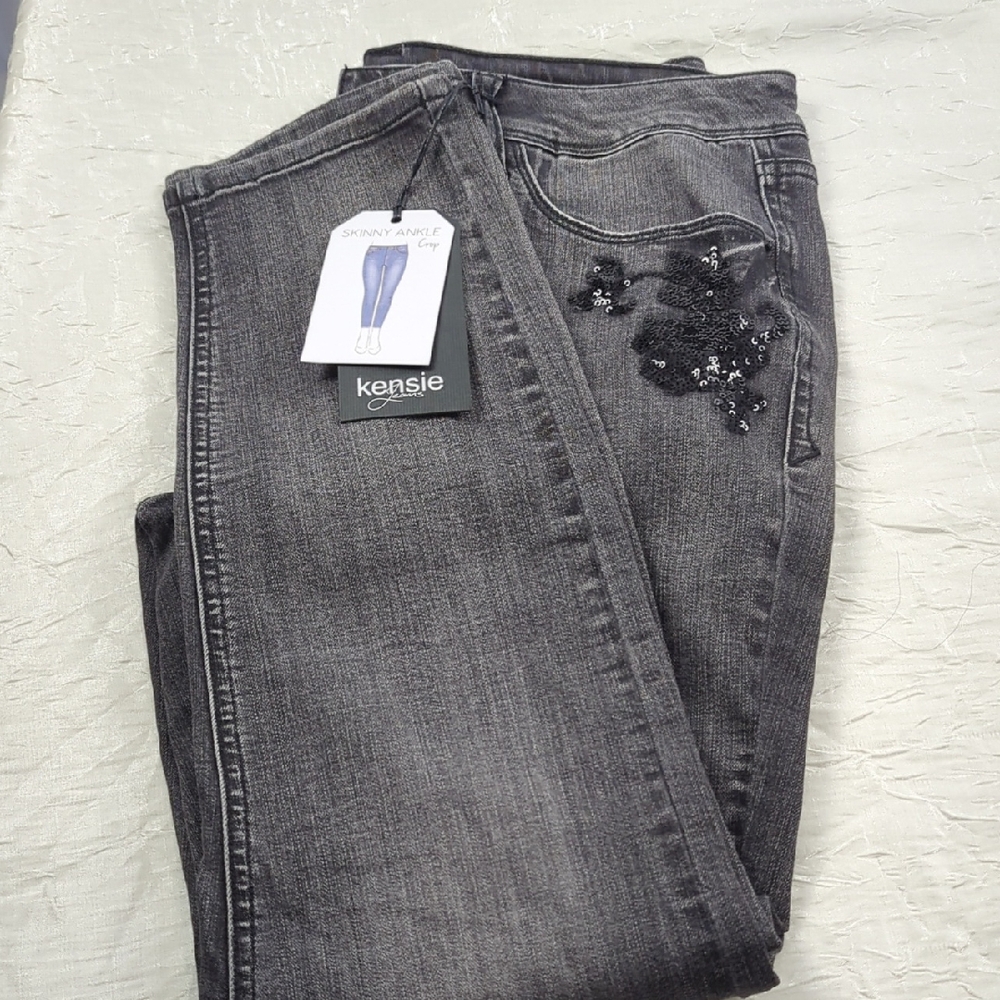 Kensie Women's Charcoal Skinny Jeans with Black Embroidery